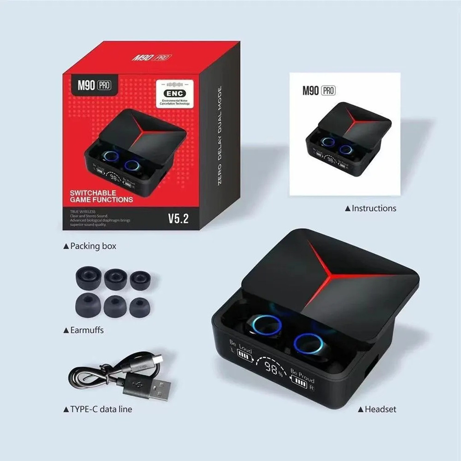 Image of FRONY TKT 492D TWS M90 Pro Wireless Earbuds Bluetooth Headset Bluetooth