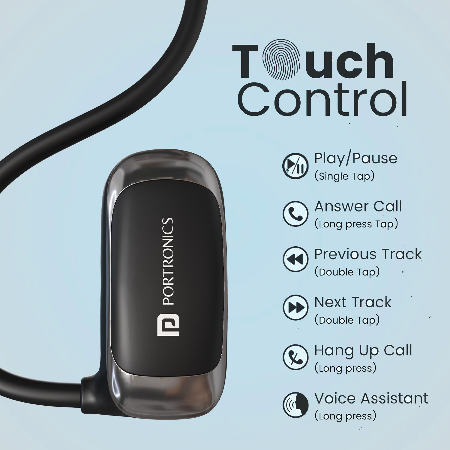Image of Portronics AeroTune Over Ear OWS Bluetooth Neckband with HD Mic,Secure & Flexible Earhook Bluetooth