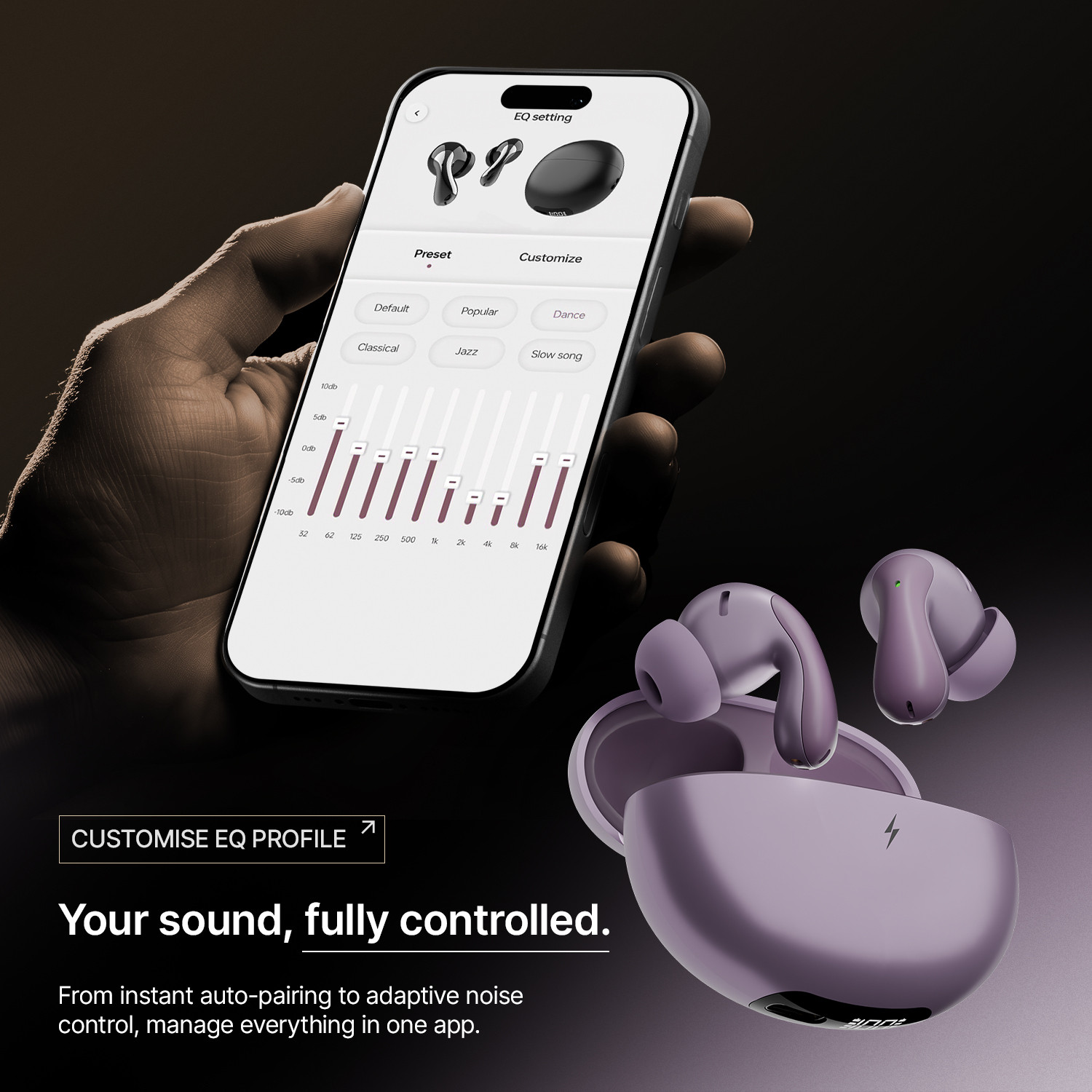 Image of Fire-Boltt Aero Drift TWS Earbuds, Custom EQ Profiles 50H Battery Display Case Quad Mic ENC Bluetooth