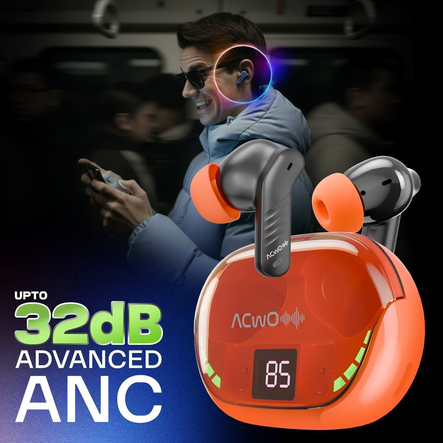 Image of ACwO DwOTS 565, 40ms Game Mode, 55Hrs Playtime, up to 32dB ANC, 10mm Drivers Bluetooth Gaming