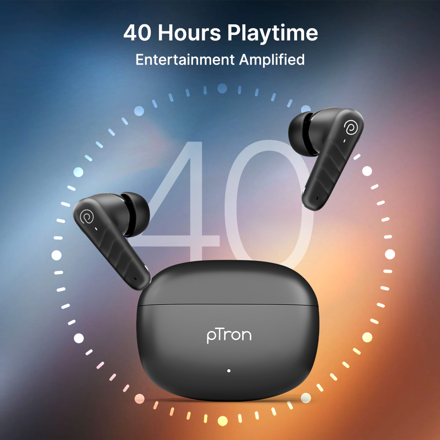 Image of PTron Bassbuds Spark w / 40Hrs Playtime, HD Calls, 13mm Drivers, Pristine Sound, IPX5 Bluetooth