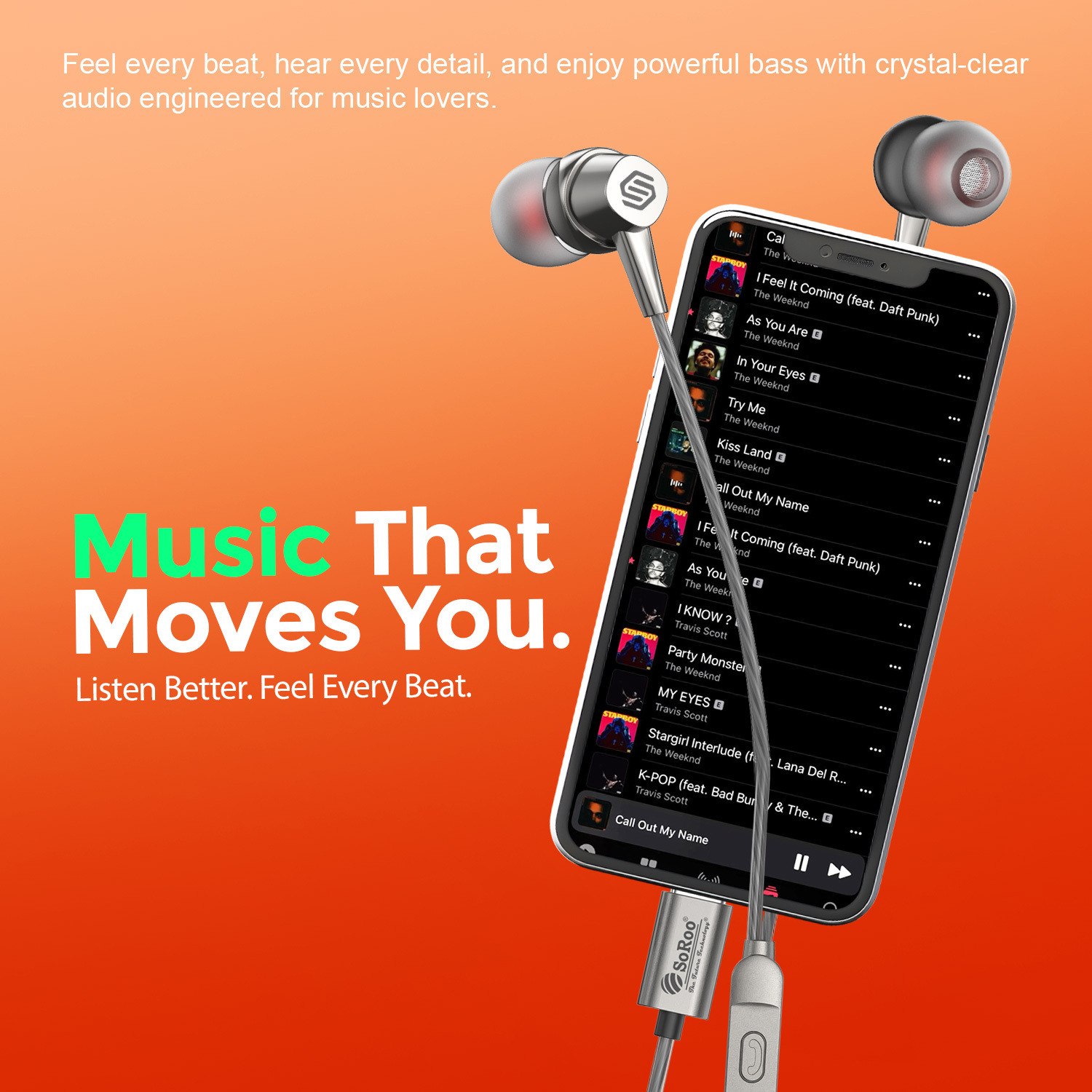 Image of Soroo Future Type-C Wired Earphones with HD Sound & Bass, In-Line Mic & Tangle-Free Earbud Wired