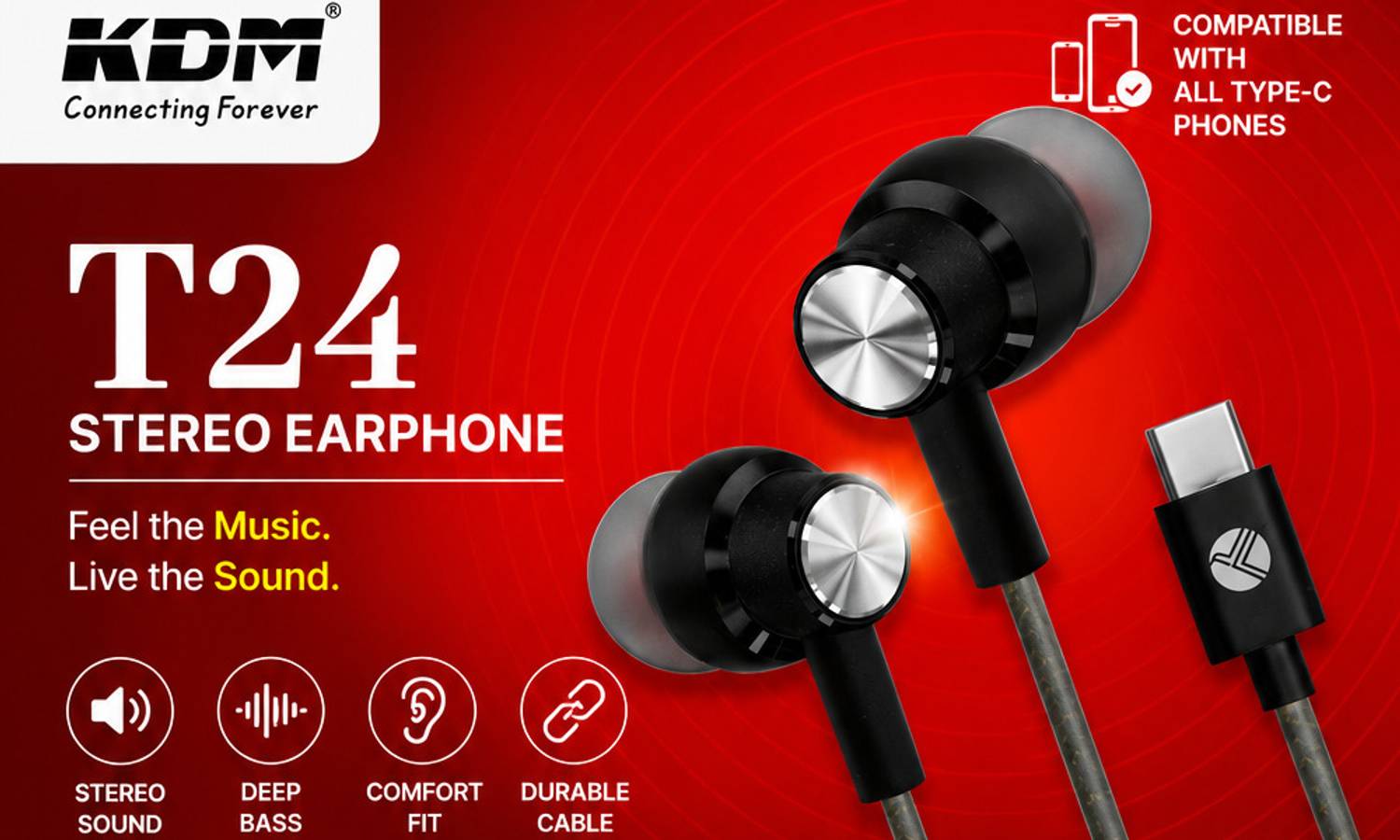 KDM T24 C-Type Stereo Earphone Wired - Image 1