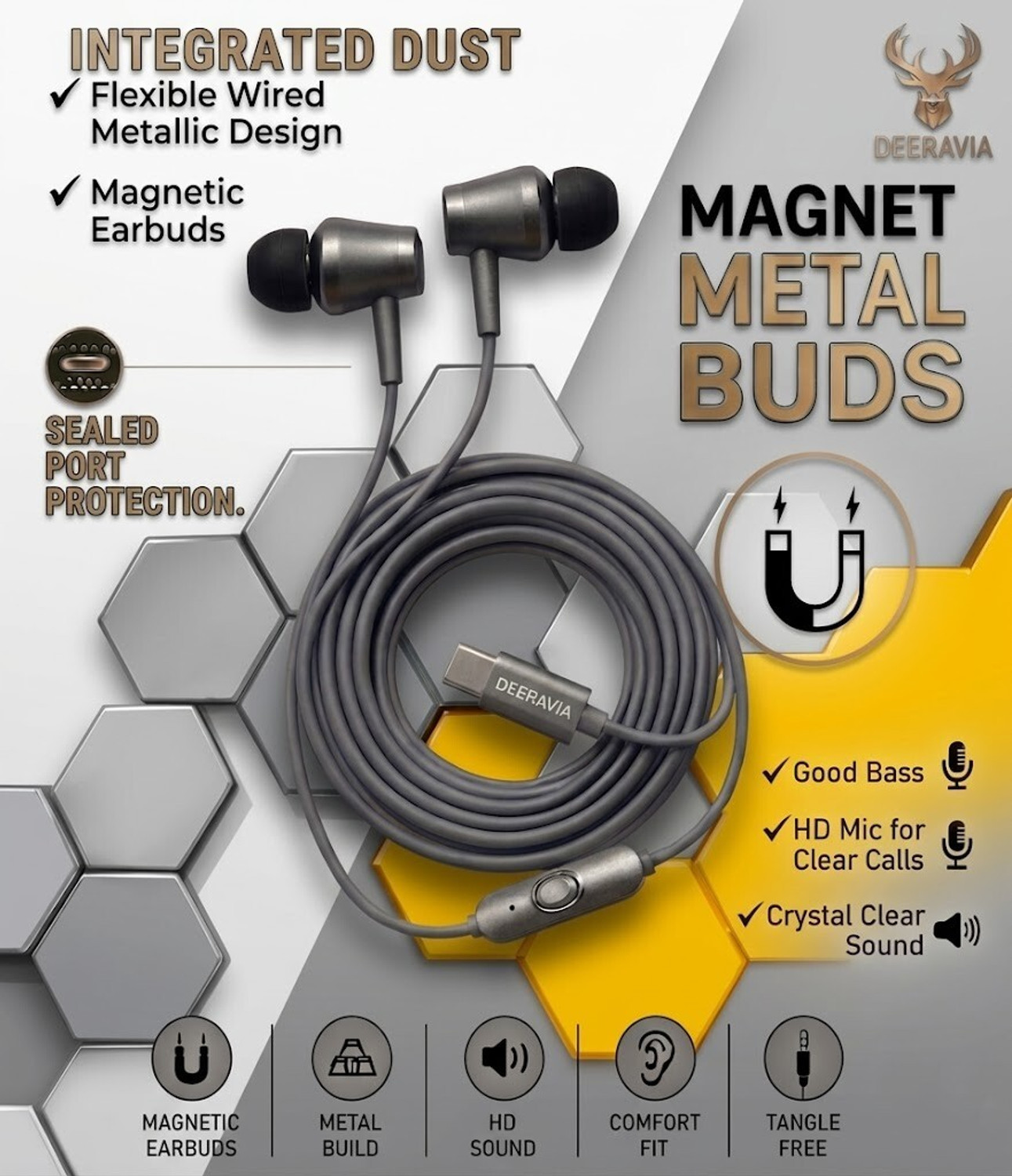 Image of Deeravia Type-C Earphone|ENC Mic|Magnetized Buds HD Sound Premium Earphone 02 Wired