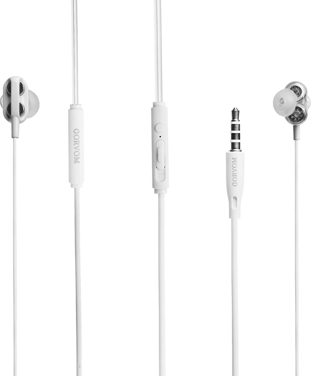 GORVOM EP303WHT In-Ear Wired Eps with Mic, Dual Dr, N Cn, Extra B