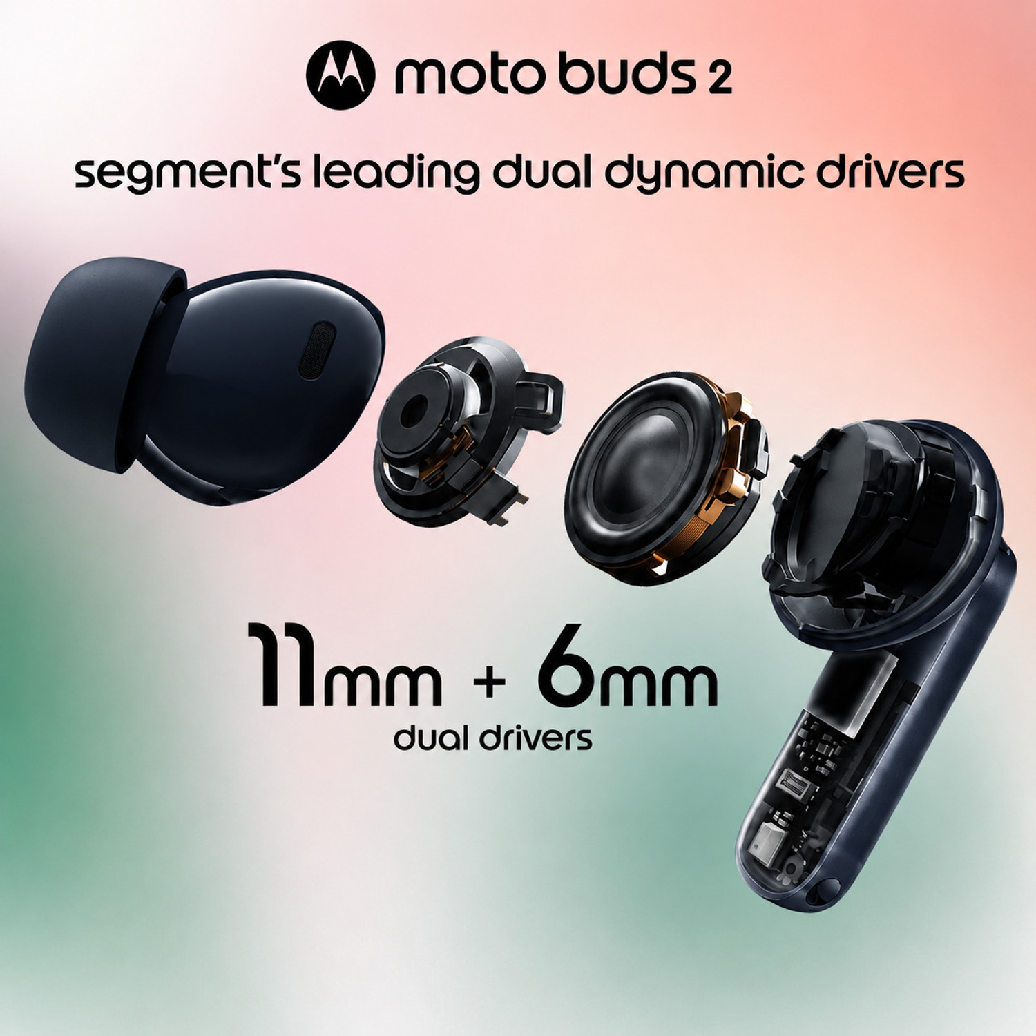 Image of MOTOROLA Buds2 with 6mic 55dB ANC,11+6 mm Dual Drivers,53 Hours Battery,Hi-Res Audio,IP54 Bluetooth