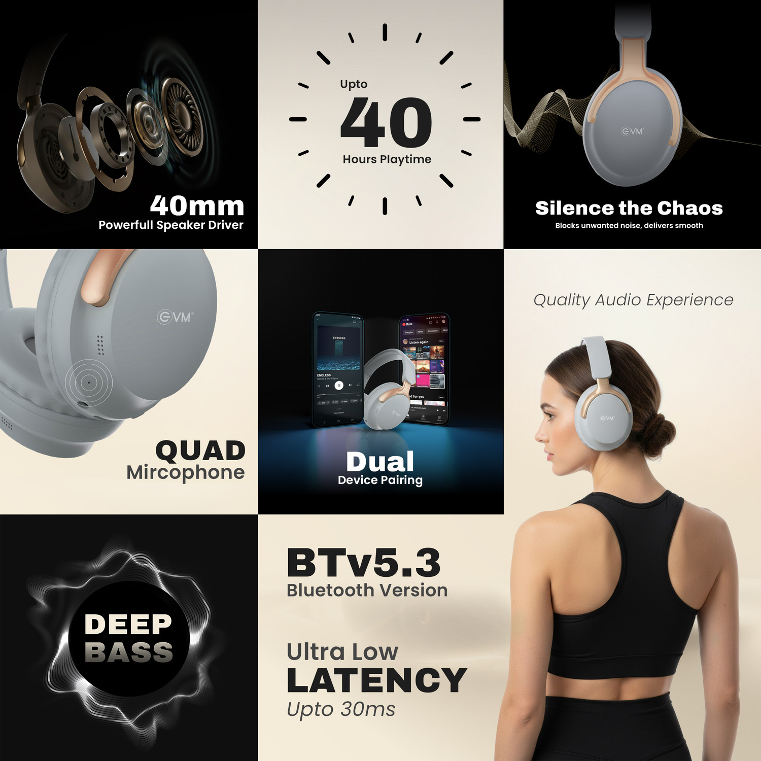Image of EVM EnSonic Wireless Headphone [New Launch] Hi-Fi Rich Bass | 10min Charge = 2 Hrs Bluetooth