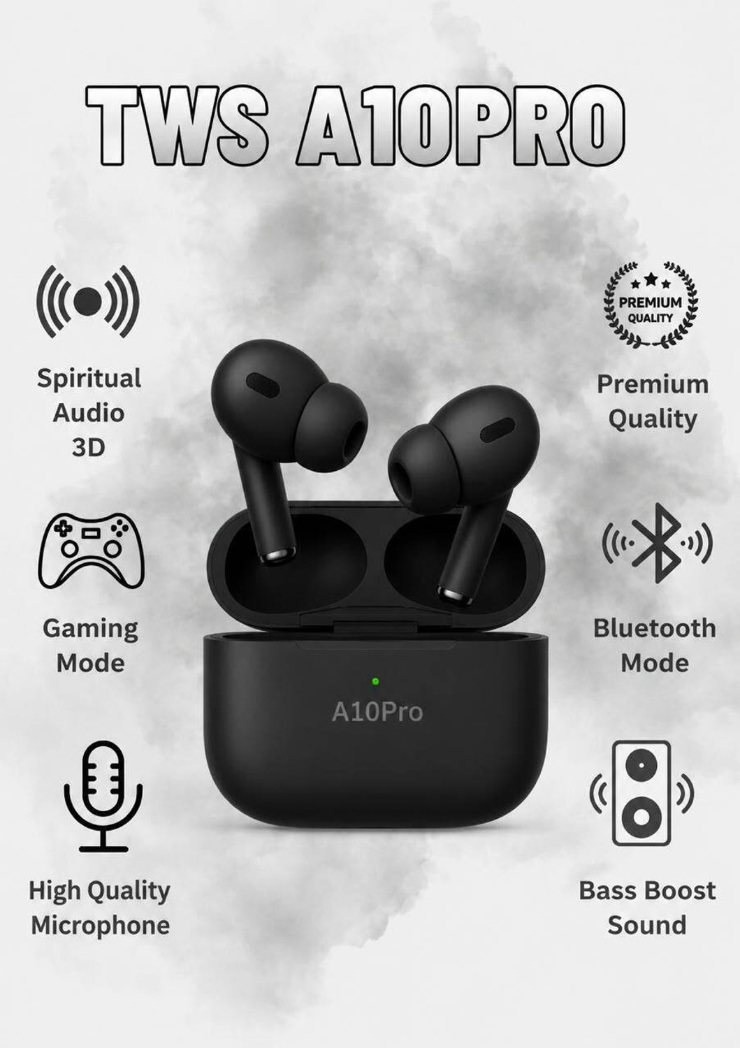 Image of Rafel Textiles TWS BLUETOOTH Earbuds True Wirelees Headphone with charging case A10 PRO Bluetooth Headset (Black, True Wireless)