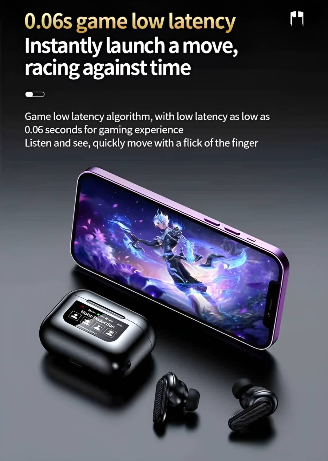 YW08 Touch Screen TWS with 32db ANC + ENC Premium Earbuds, Low Latency Gaming Bluetooth Headset - Image 4