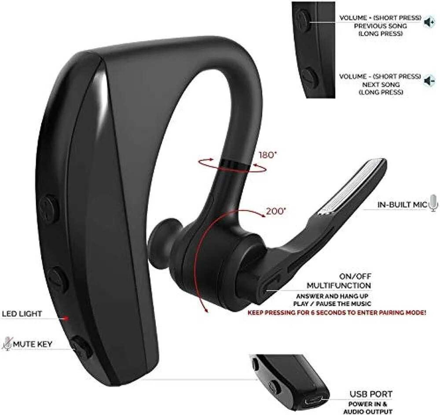 A CONNECT Z GN-BT-B6-02 Wired Headset (Black, In the Ear)