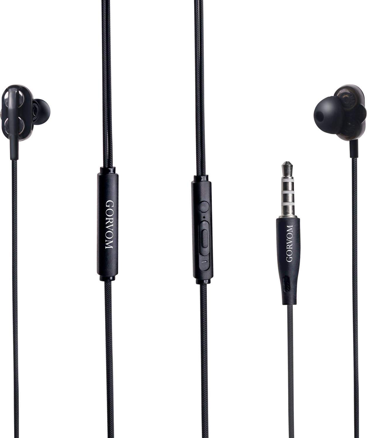 GORVOM EP303BLK In-Ear Wired Eps with Mic, Dual Dr, IPX3, N Cn, H