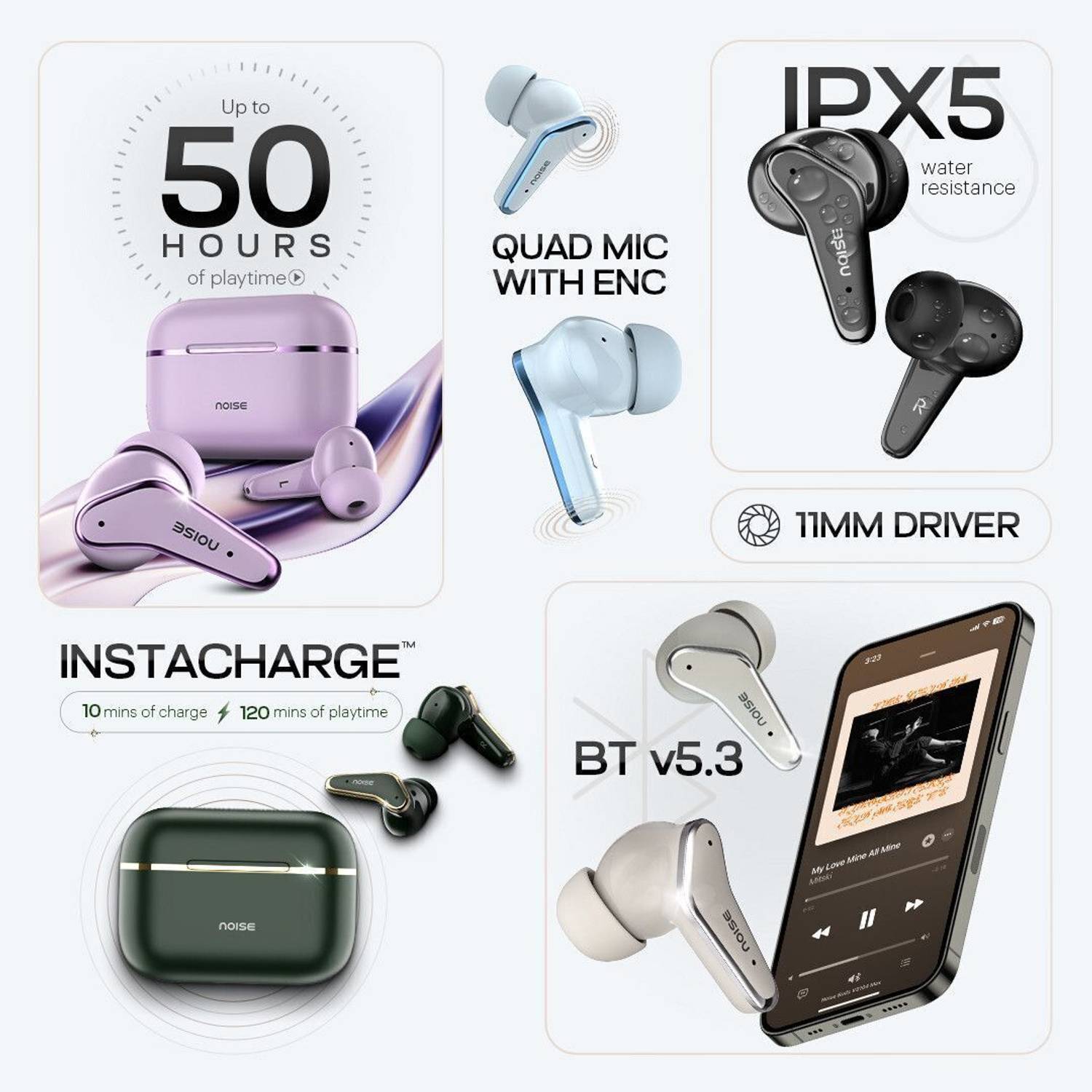 Noise Buds VS102 Elite Bluetooth Earbuds, Silver - Image 2