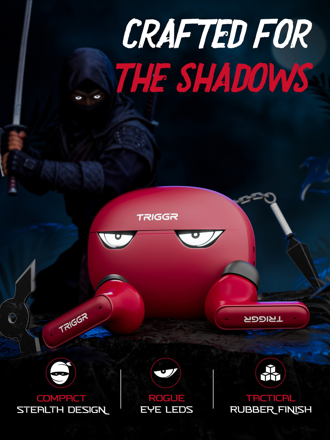 Image of TRIGGR Kraken X5 with 50H Battery, BT v6.0, 40 ms Low Latency, 4-Mic ENC, Rapid Pairing Bluetooth