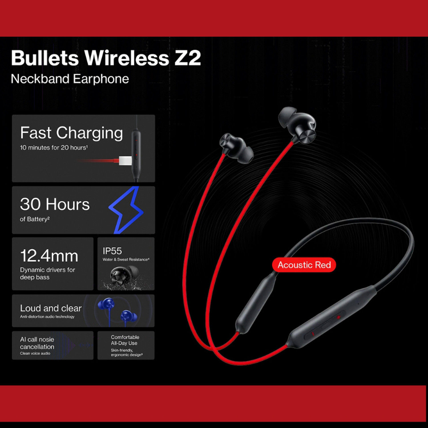 Image of WAPPLER WAPP Z2 Bluetooth Neckband | Magnetic On /Off, 2 Day Battery,High Bass Bluetooth Headset (Red, In the Ear)
