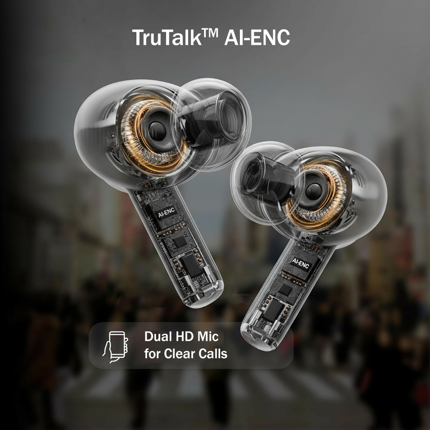 Image of PTron Bassbuds Eon w / 45hrs Playtime, 13mm Drivers, AI-ENC Calls,Custom EQ, Mobile App Bluetooth