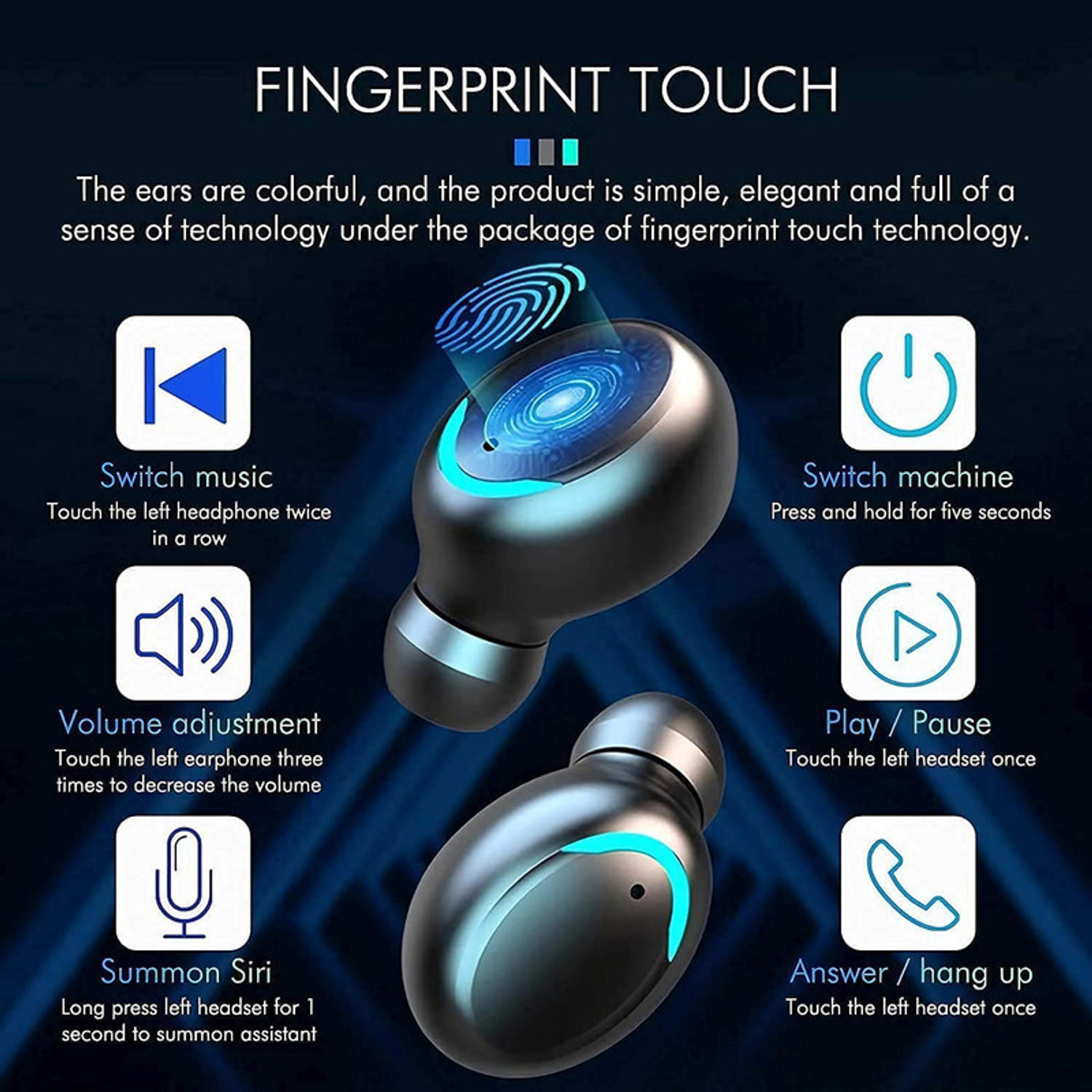 Image of YAROH 48-Hour Playback TWS: HD Sound, Touch Controls, Water Resistant Bluetooth