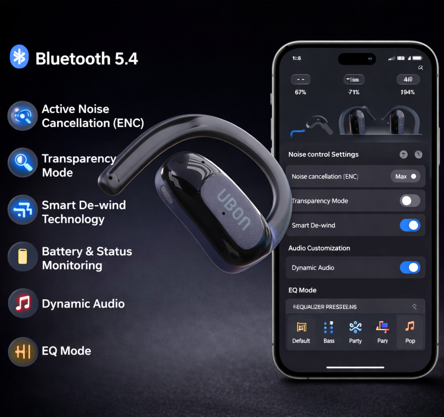 Image of electricbass J21 Bluetooth Wireless OWS with 50 hours of playtime and ENC Bluetooth