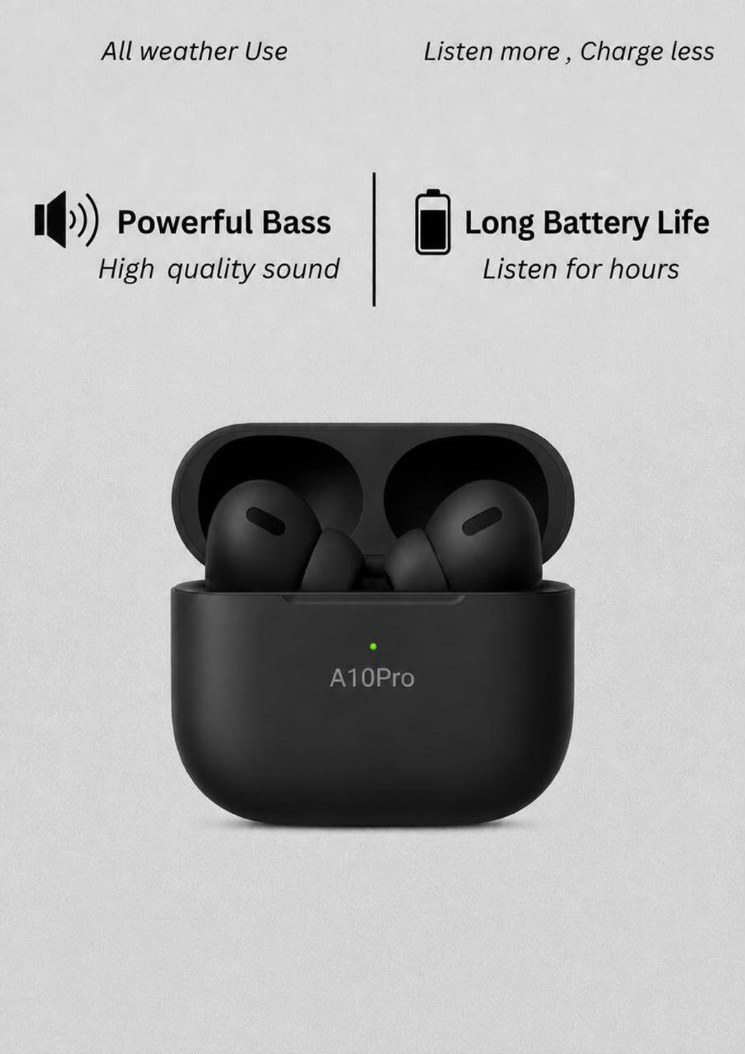 Image of Rafel Textiles TWS BLUETOOTH Earbuds True Wirelees Headphone with charging case A10 PRO Bluetooth Headset (Black, True Wireless)