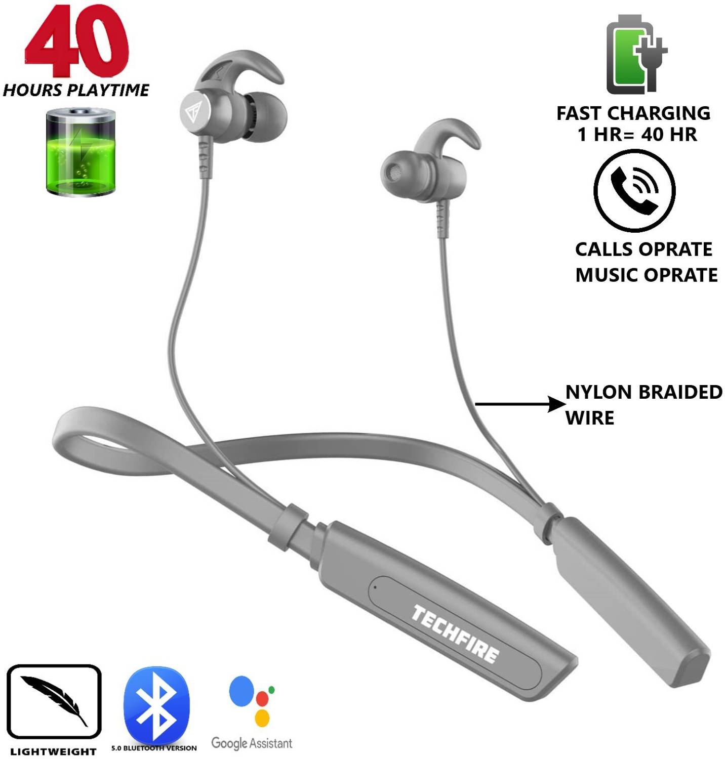 TECHFIRE 500v2 Neckband Bluetooth Headphone Blue - Image 5