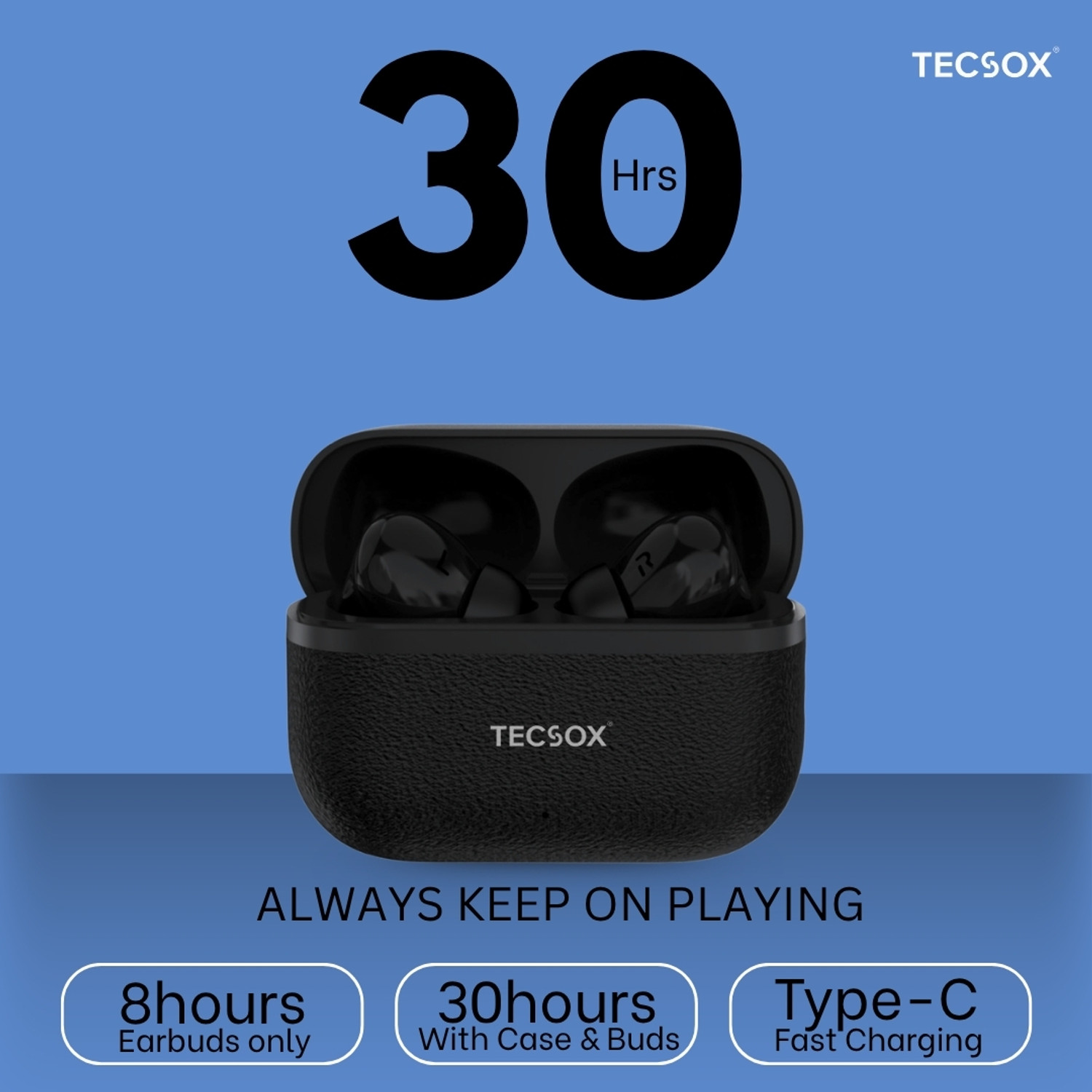 Image of TecSox Moon True Wireless Earbuds Deep Bass, Bluetooth 5.3 & IPX4 Bluetooth