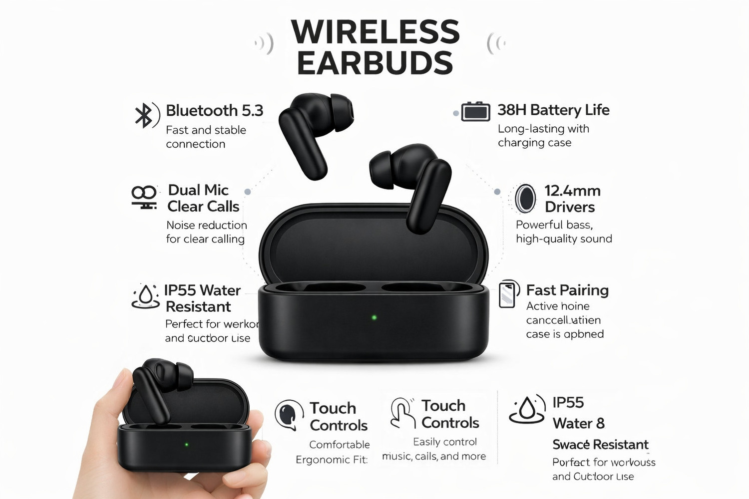 Image of ALBROST ORIGINAL 1 plus compatible bluetooth headset buds 2R-62 Bluetooth Gaming