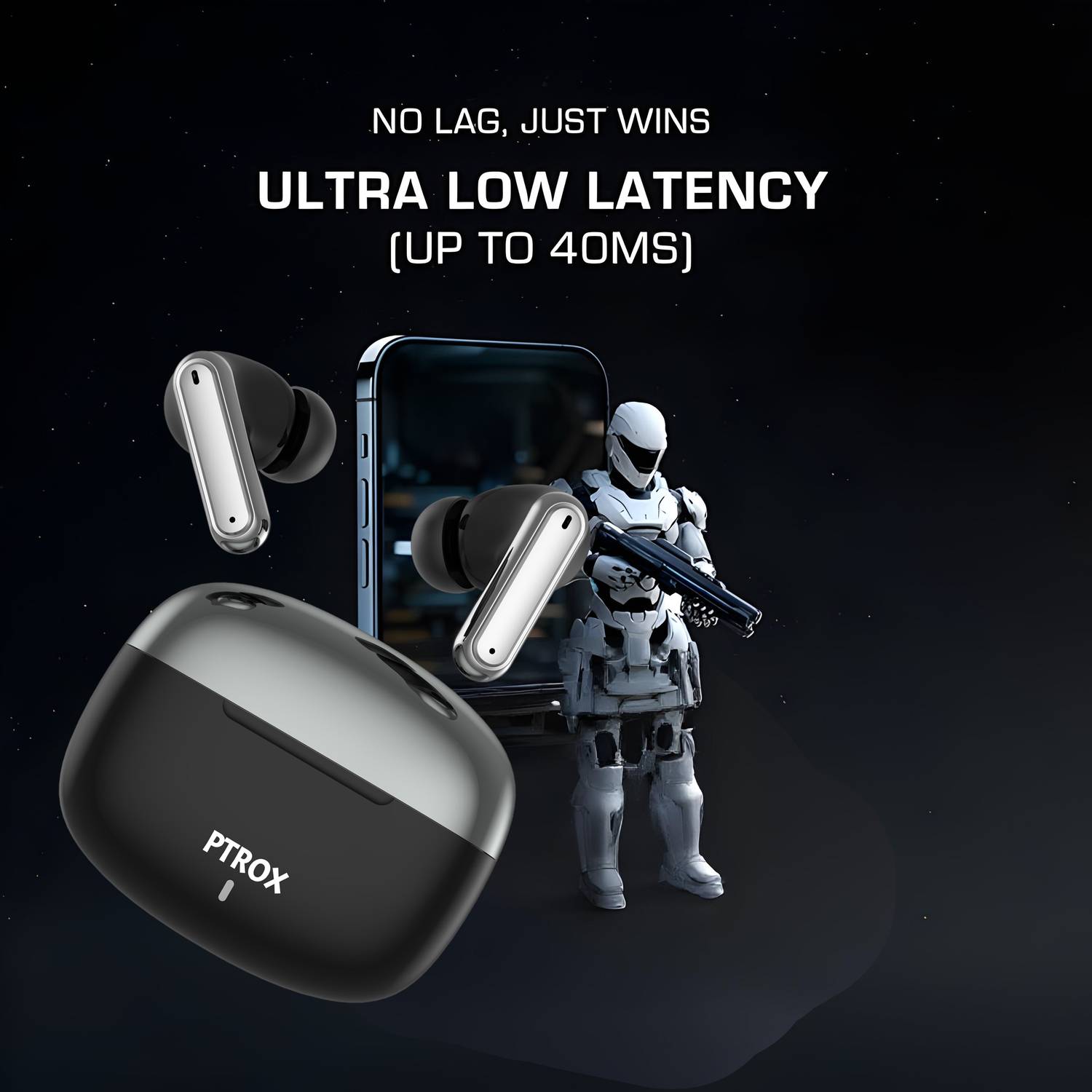 PTROX Ultrabuds with Latest BT v6.0,40Hr Playtime,13mm Dynamic Driver,Rich Bass N665 Bluetooth