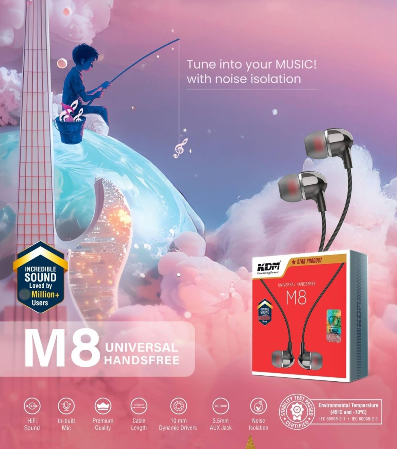 KDM Universal Wired Earphone - Gray