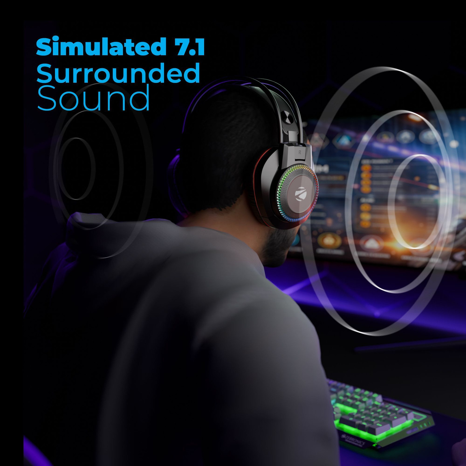 Image of ZEBRONICS Zeb-Jet 7.1,Gaming Headphone, Simulated 7.1 Surround Sound, Adv Windows Software Wired Gaming