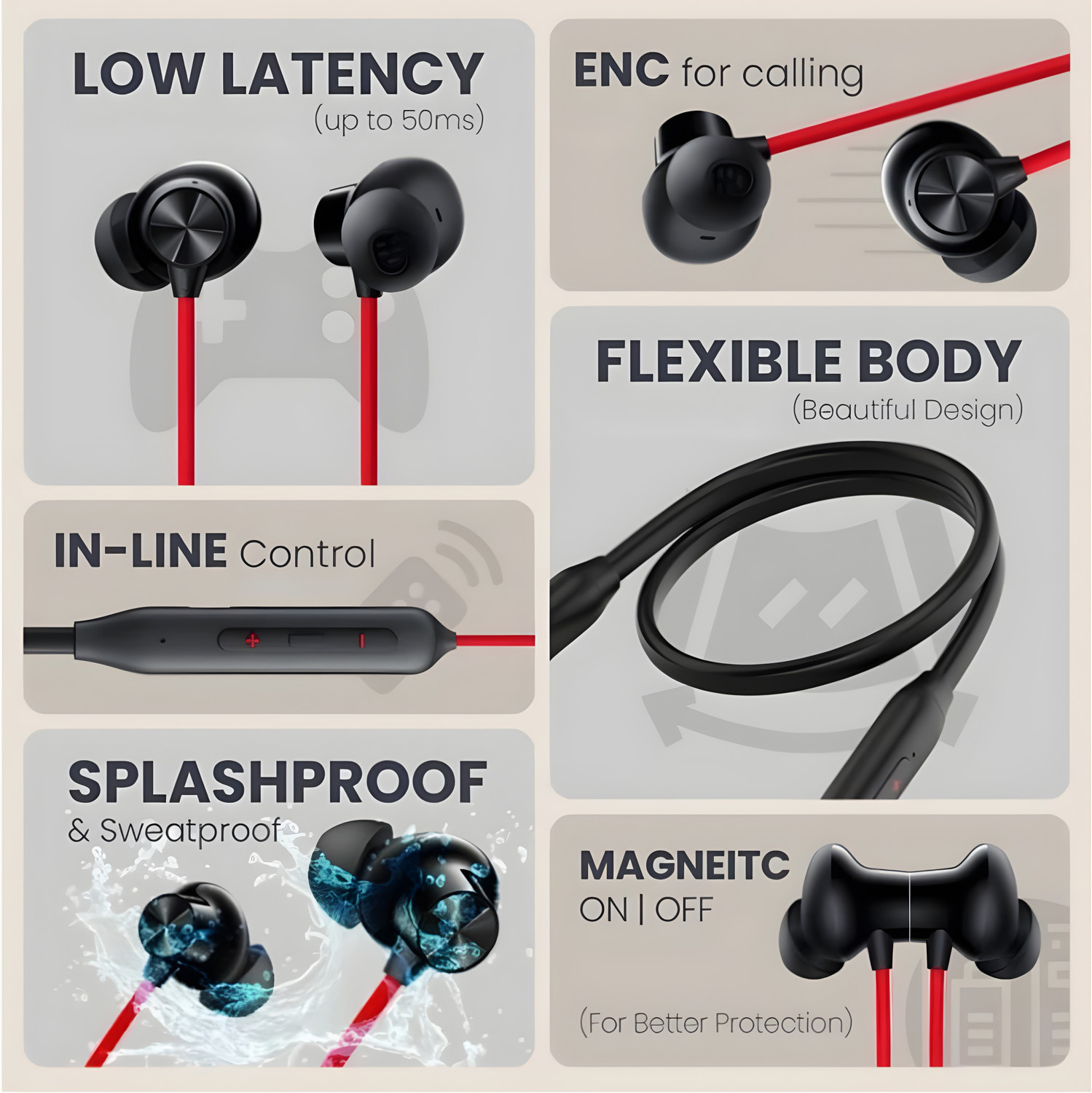 Image of house of common Neckband with Wireless Fast Charge, 59 Hrs Battery Life, Earphones with mic RSQ Bluetooth & Wired