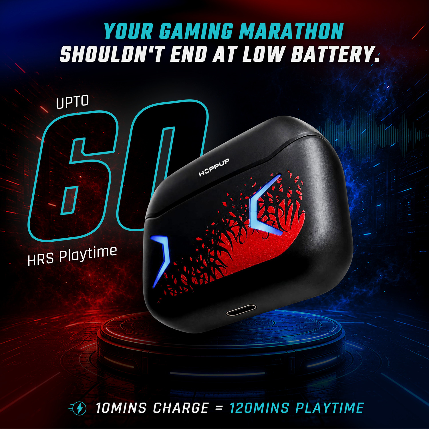 Image of HOPPUP STRYKE S1 Gaming Earbuds with 35MS Low Latency, 13MM DRIVERS & 60H PlayTime Bluetooth Gaming