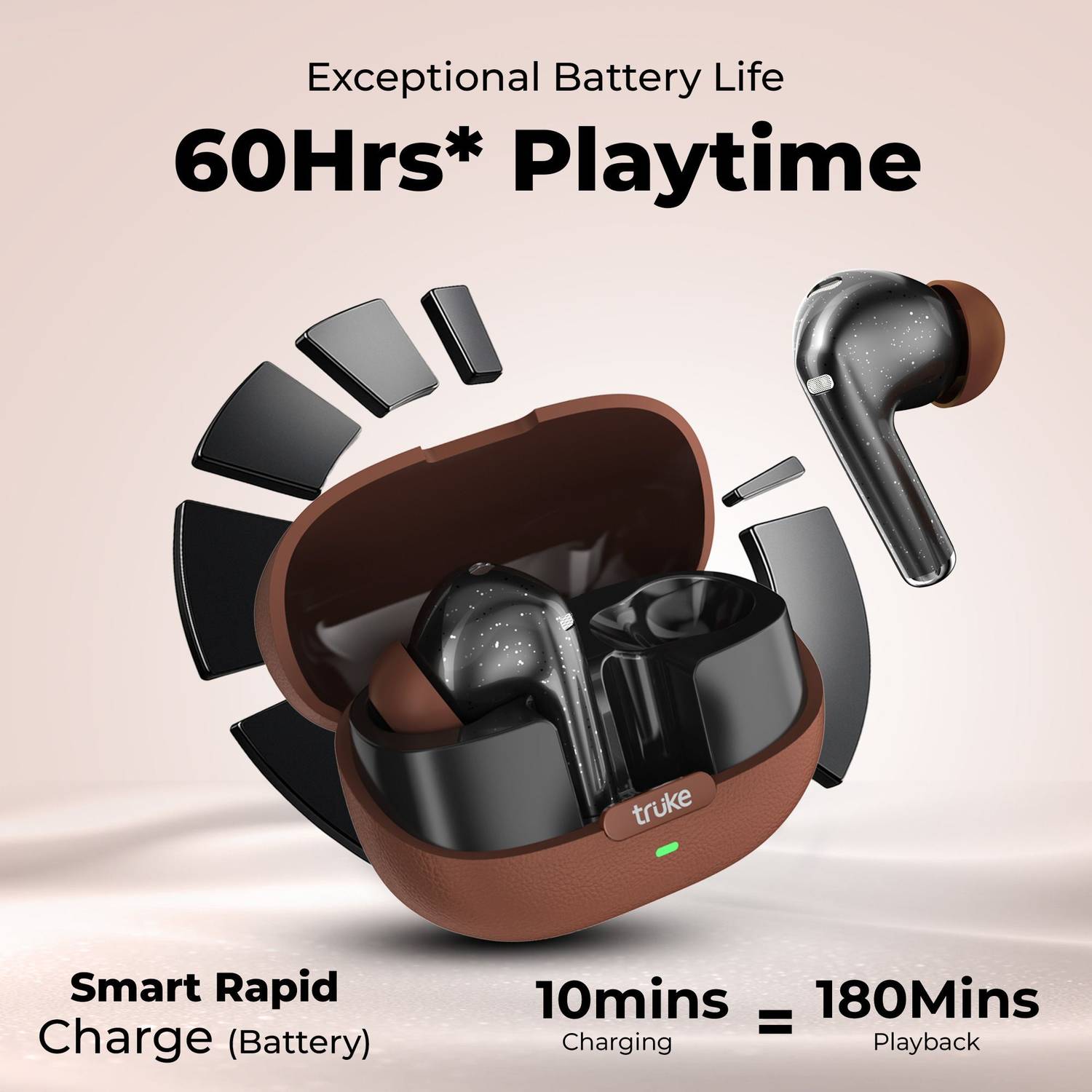 truke AuraPro 60H TWS Earbuds, Leather Finish, 13mm Driver - Image 4