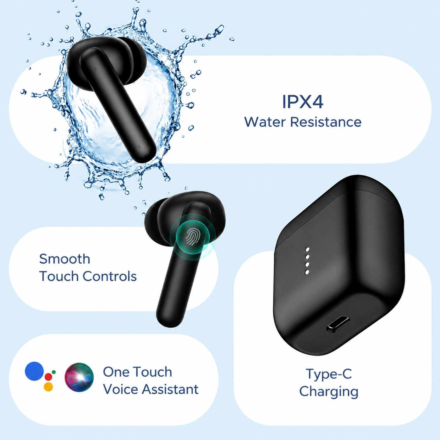 Image of Thirty First Earbuds for Boat 141 Airdopes Wireless Black Bluetooth