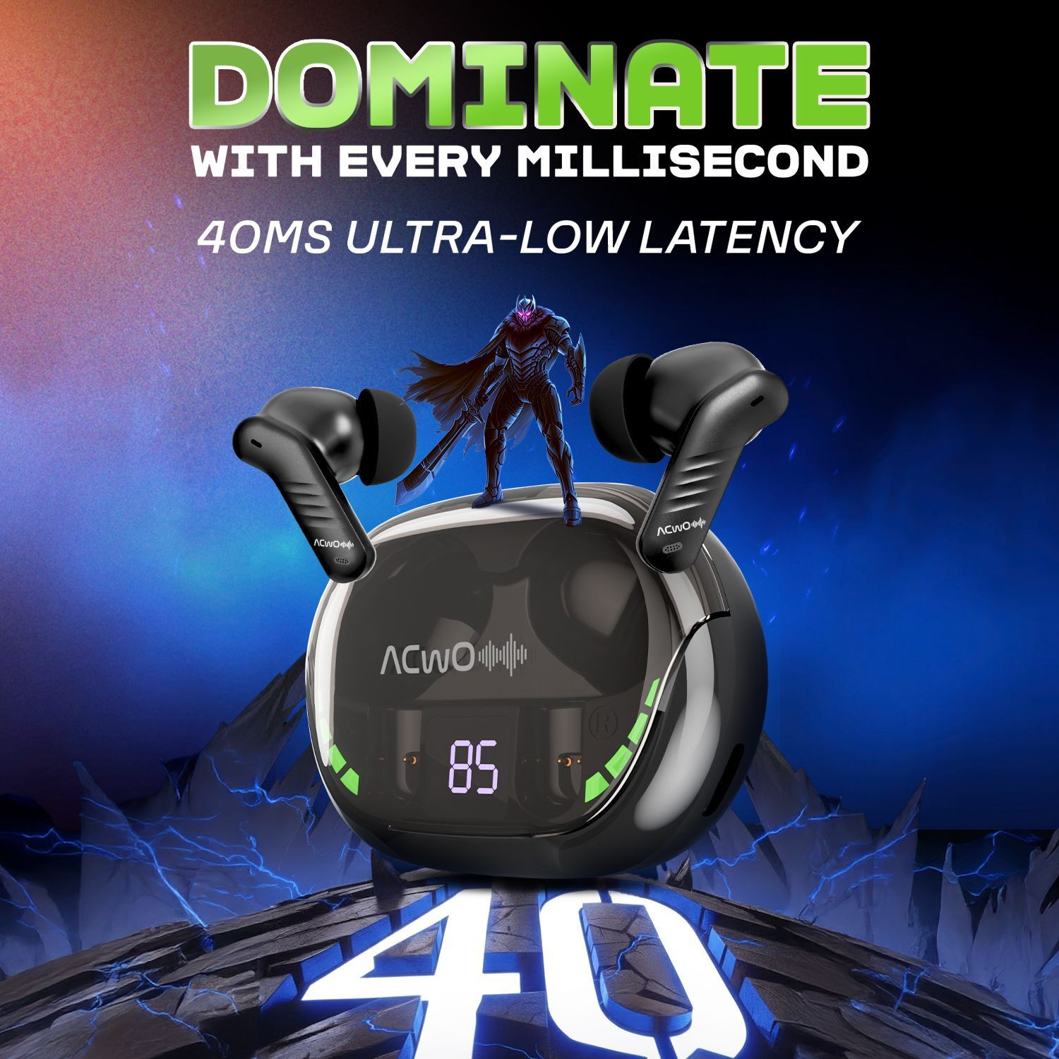 Image of ACwO DwOTS 565 40ms Game Mode, 55Hrs Playtime, up to 32dB ANC, 10mm Drivers Bluetooth Gaming