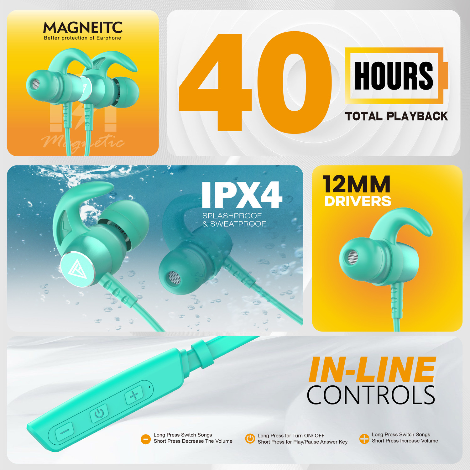 Image of TECHFIRE Fire 500v2 Neckband hi-bass Wireless headphone Bluetooth