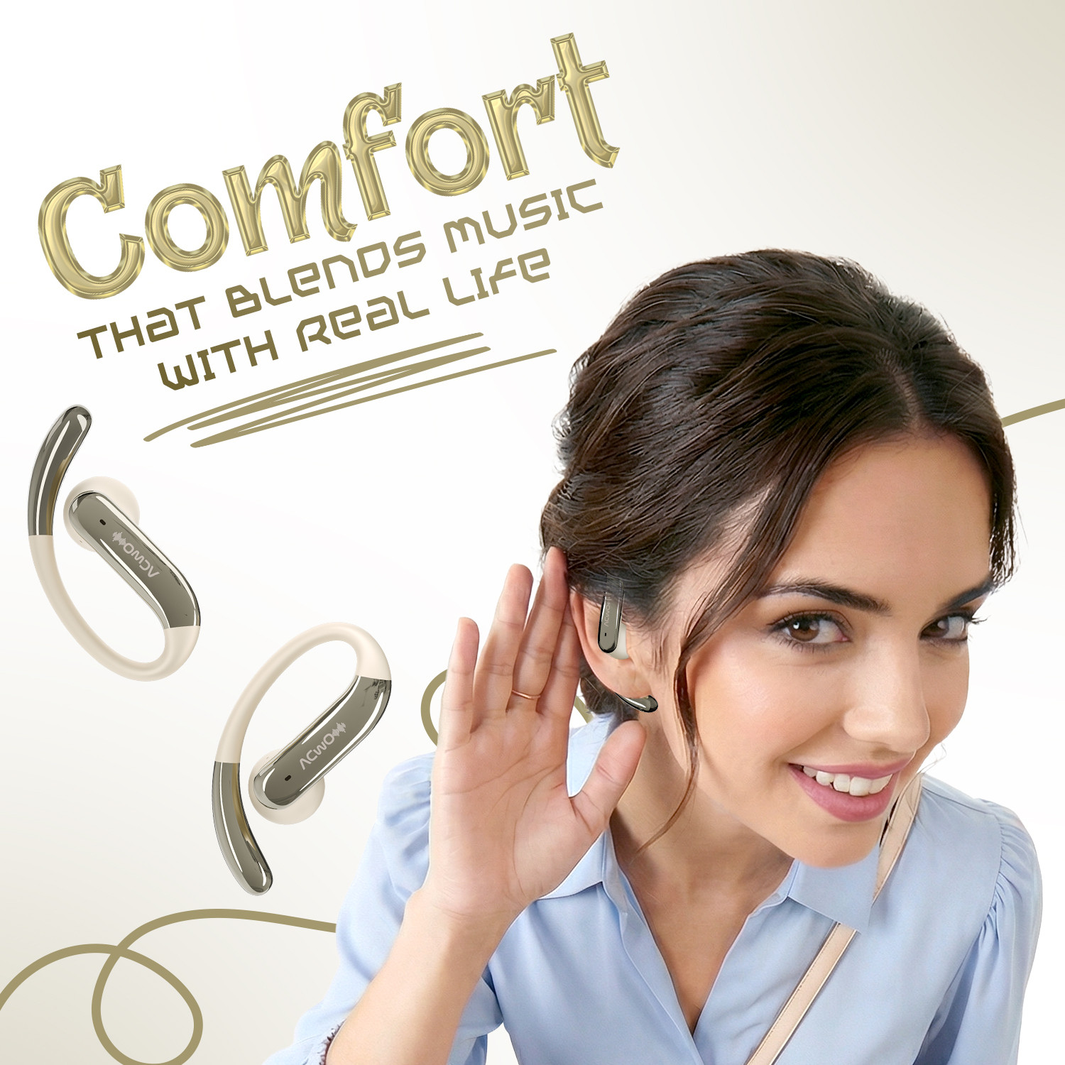 Image of ACwO DwOTS 575 Open Ear Earbuds (OWS), 60H Playtime, ENC, 10mm Drivers, IPX5 Bluetooth