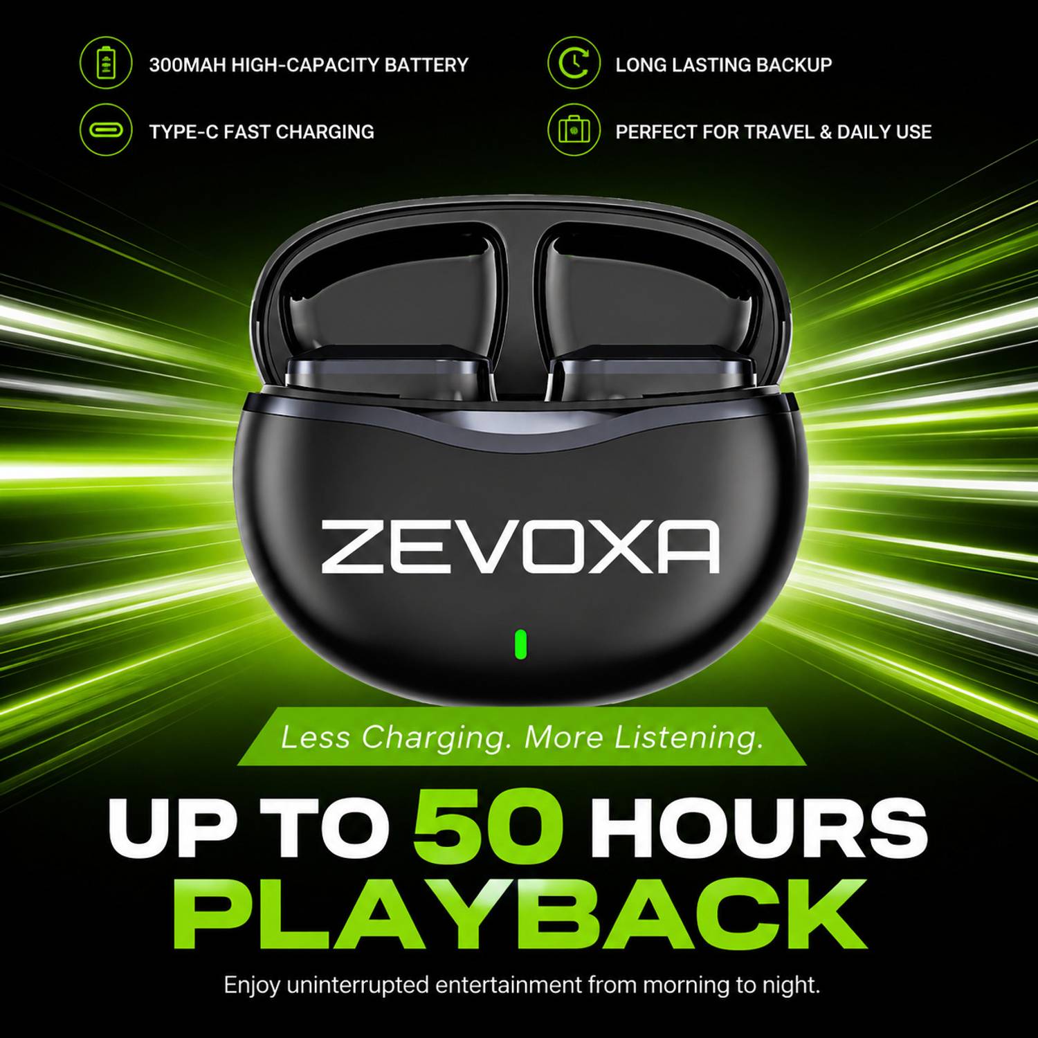 ZEVOXA FlyPods Immersio Wireless Earbuds Black - Image 4