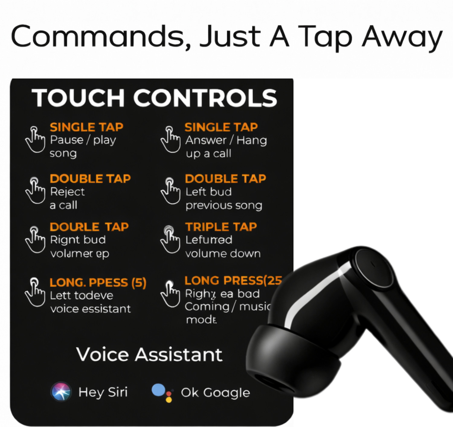 Image of TECHIO Bluetooth Earbuds for Gaming & Music, Crystal Clear Sound, Long Battery Backup Bluetooth