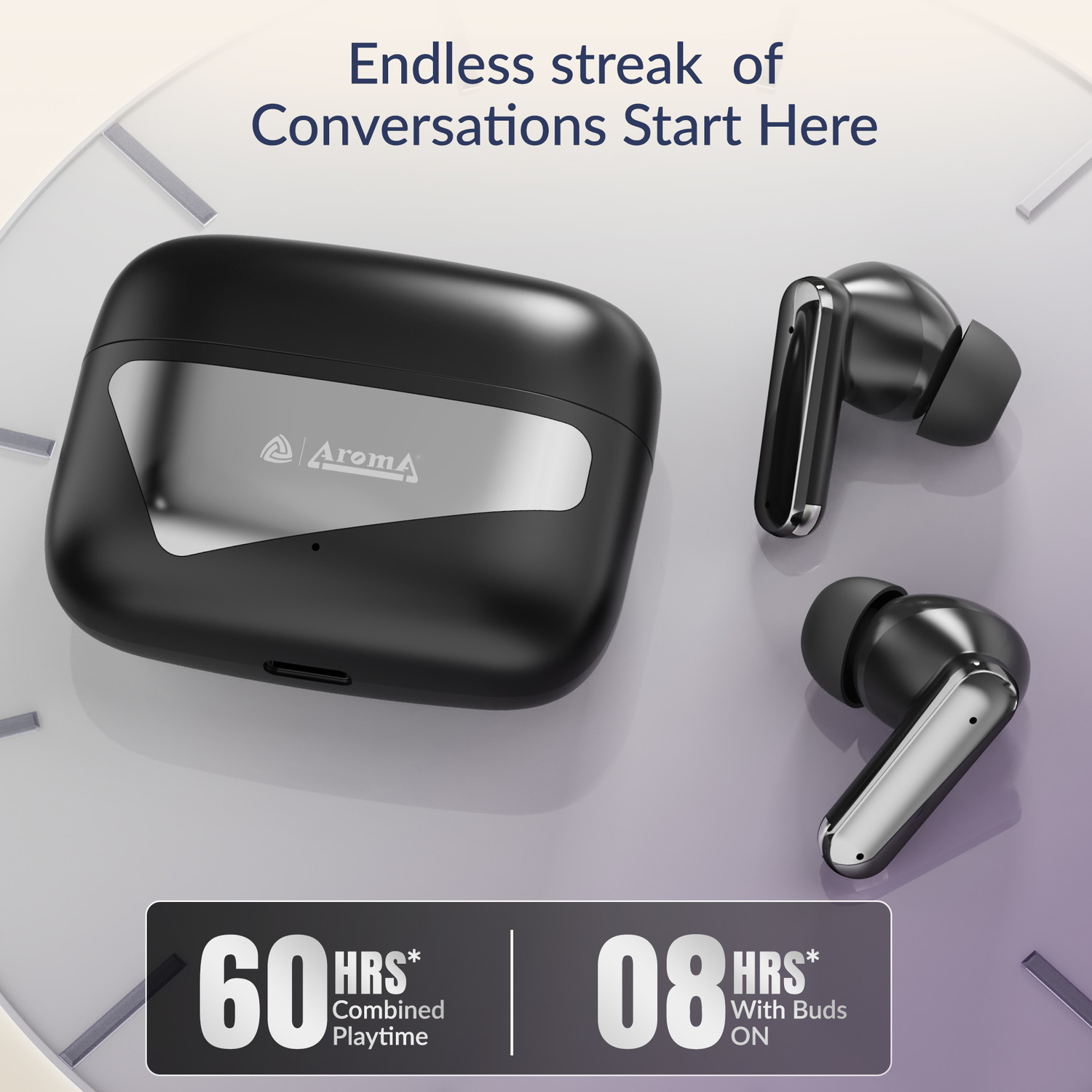 Image of Aroma TWS8 V5.4 Upto 60Hr Playtime*, ENC, Dual Paring, Fast Charging, Heavy Bass Bluetooth
