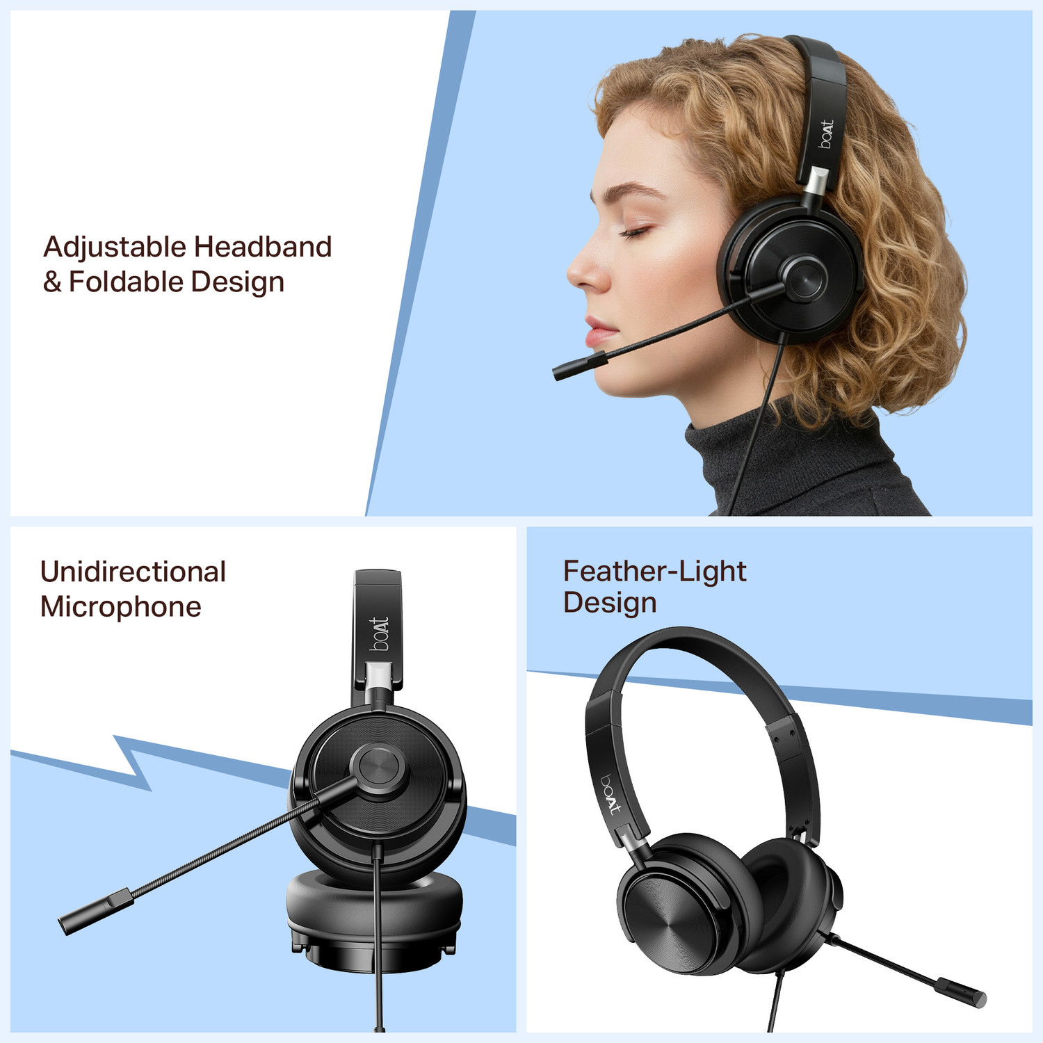 Image of boAt BassHeads 901 Pro 3.5mm Wired Headphones, Unidirectional Retractable Mic Wired