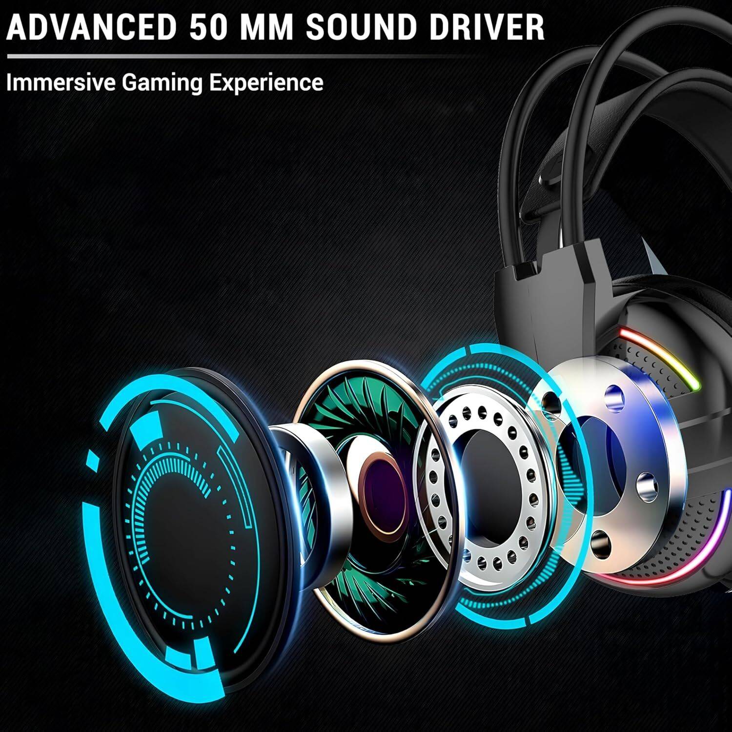 H525 Pro RGB Headset 2 * 3.5MM Jack + USB for RGB Light |50 MM Drivers Wired Gaming Headset - Image 3