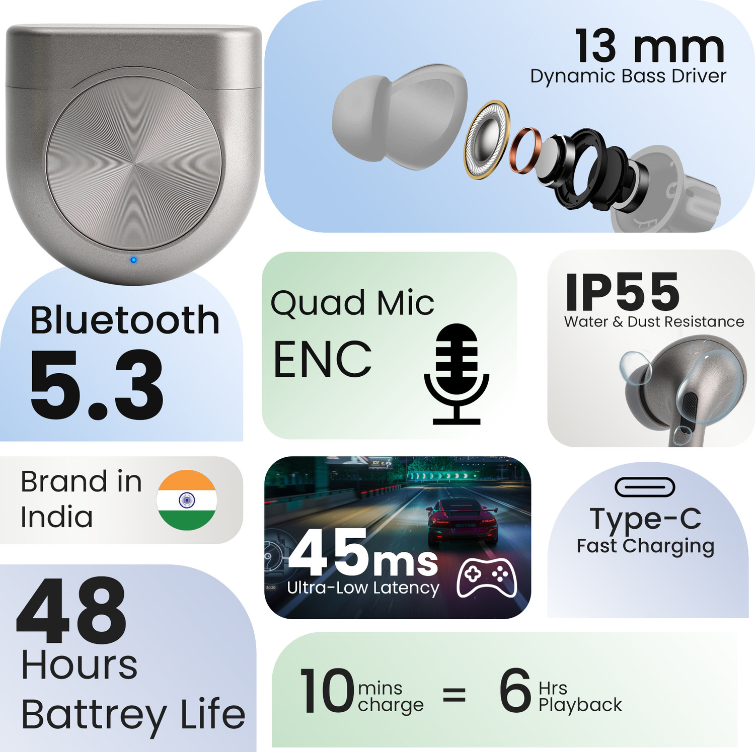 Image of MAGICZONE Master Earbuds, 4 Mic ENC, Hd Sound Quality With 48Hrs Battery Backup Bluetooth