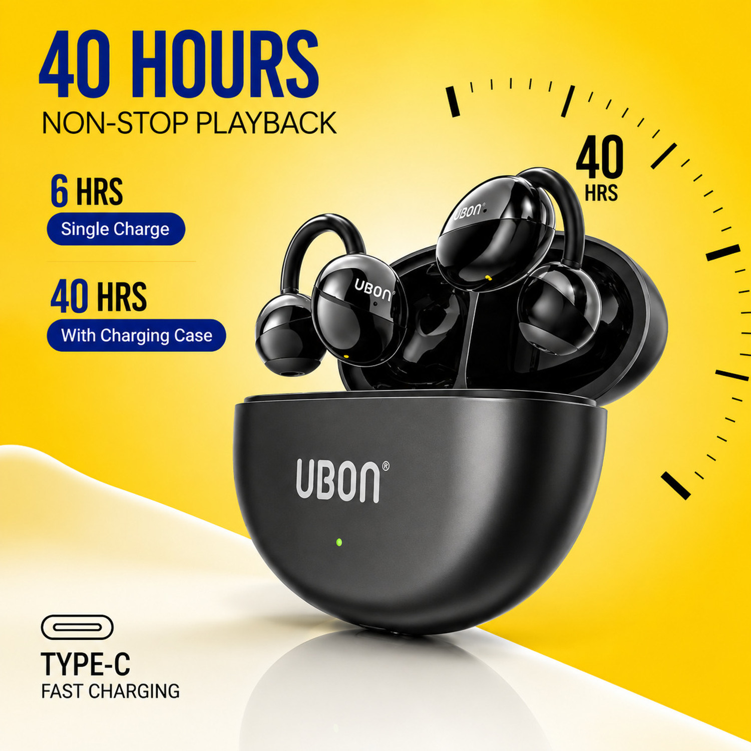 Image of Ubon Bluetooth wireless Ear-clip ows earbuds with 40 hours of playtime Bluetooth
