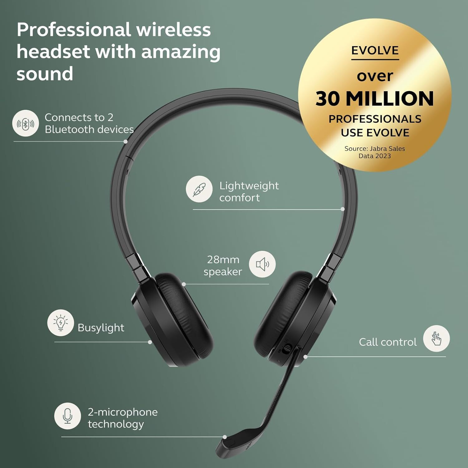 Image of JABRA Evolve 65 TE MS Bluetooth Office Headset with Mic, USB-A Link Bluetooth