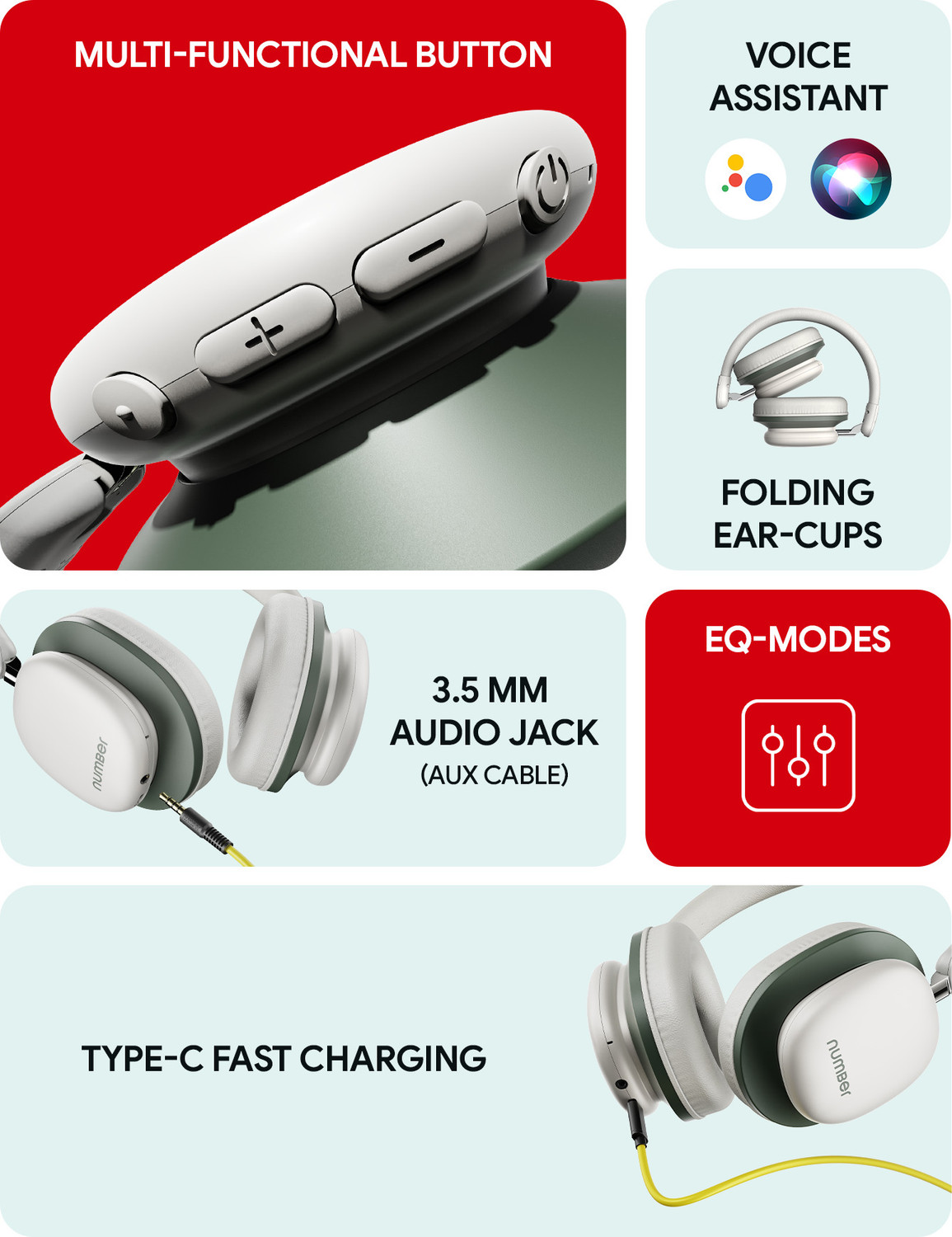 Image of Number Headit Pro 100H Battery, Dual Pairing, 40mm Hi-Bass Drivers, AI ENC, 35ms Gaming Bluetooth & Wired