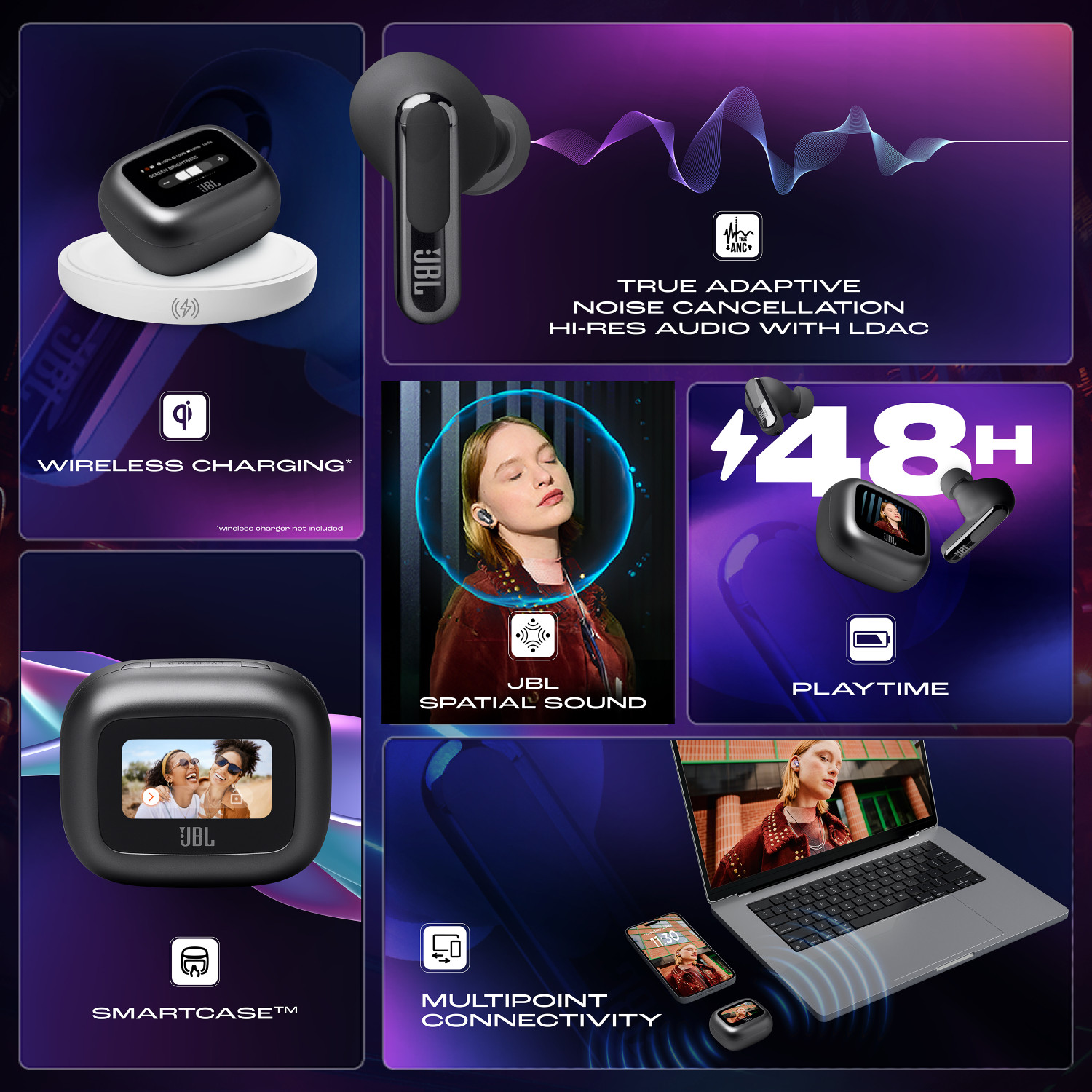 Image of JBL Live Beam 3, Hi-Res LDAC Audio ANC TWS, SmartCase,48H Runtime, Wireless Charging Bluetooth