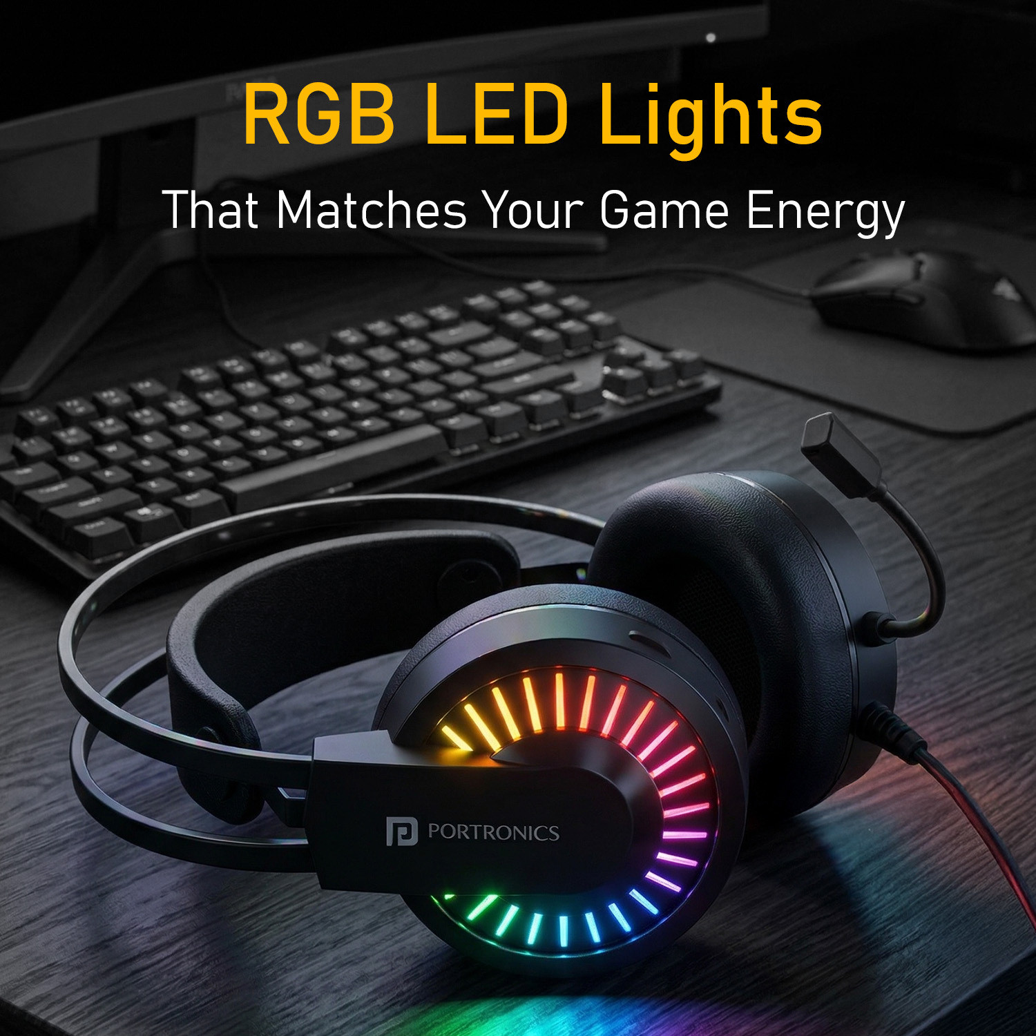 Image of Portronics RAVN Premium Wired Over Ear Gaming Headphone With Boom Mic,Soft Head support Wired