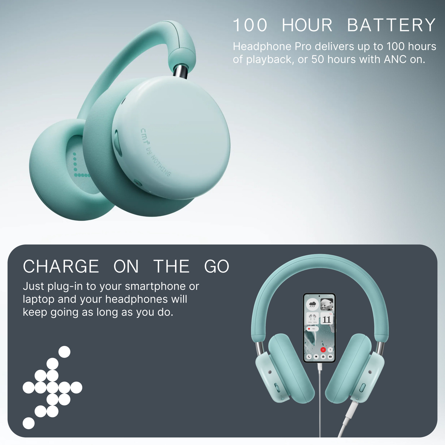 Image of CMF by Nothing Headphone Pro, Hi-Res+LDAC|100hrs Playback|40dB ANC|5min=8hrs Charge|40mm Driver Bluetooth & Wired