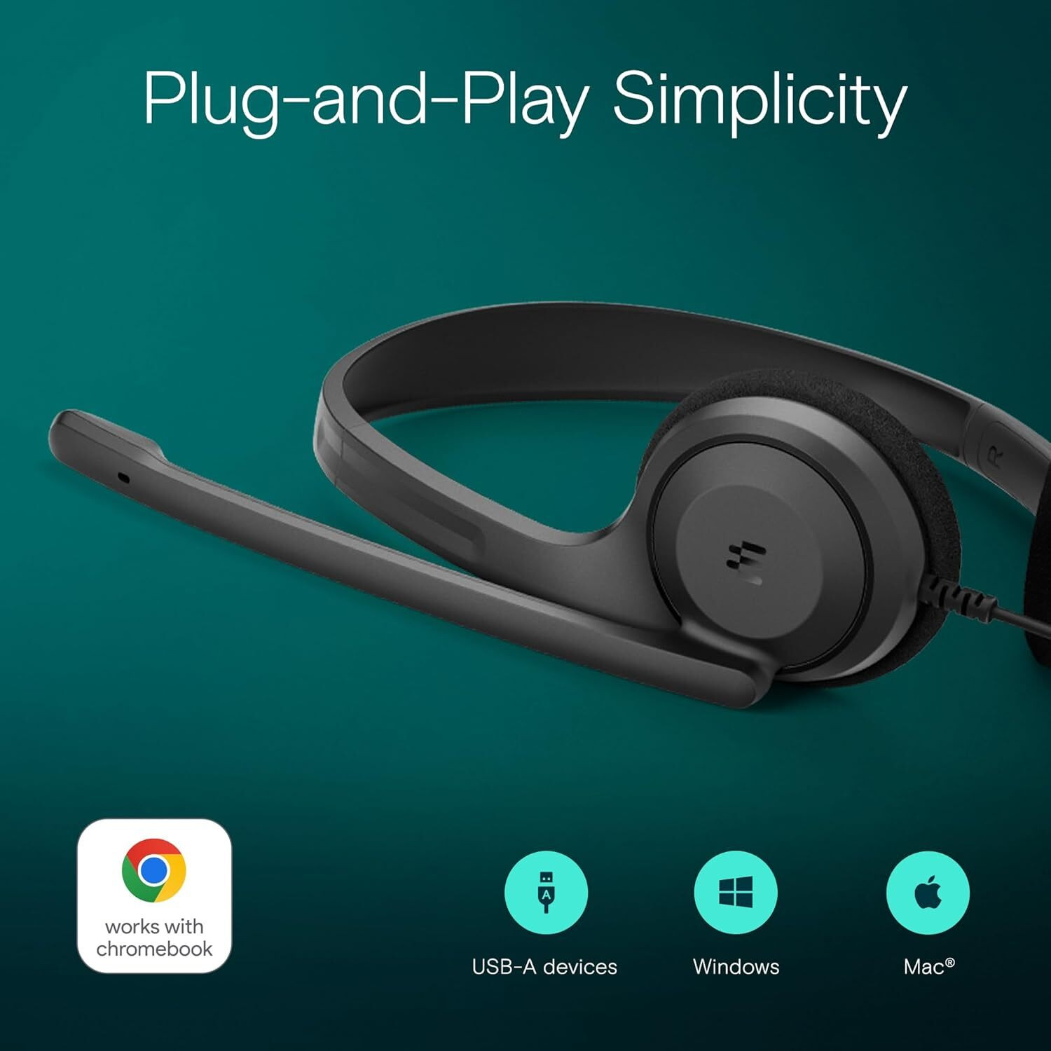 Image of epos C1 USB-A Wired Headset with Mic, Noise-Canceling, Chrome-Certified Wired