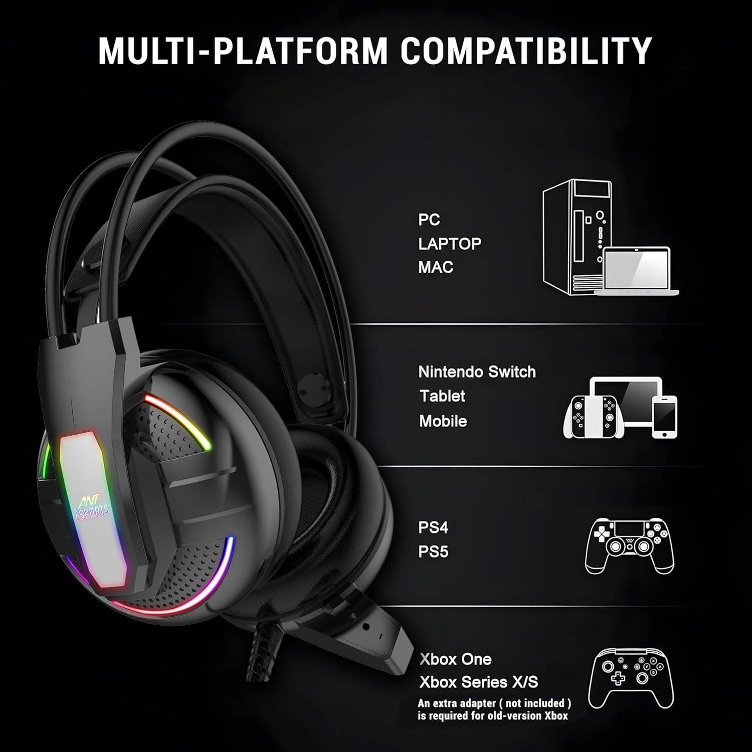 H525 Pro RGB Headset 2 * 3.5MM Jack + USB for RGB Light |50 MM Drivers Wired Gaming Headset - Image 5