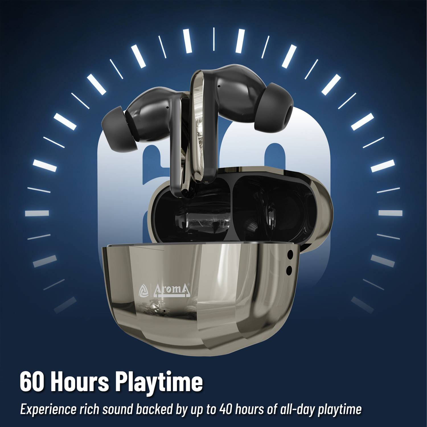 Aroma TWS2 V5.4 Upto 60Hr Playtime*, ENC, Dual Paring, Fast Charging, - Image 3